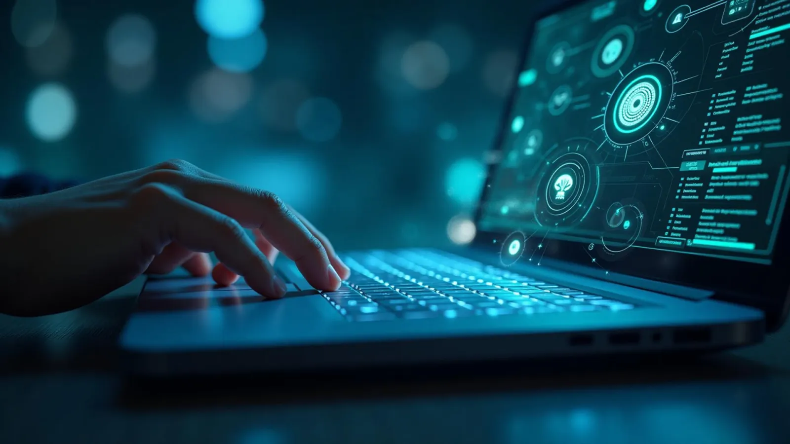 Hands at a keyboard in front of a live interface: a person on the team working alongside the automation