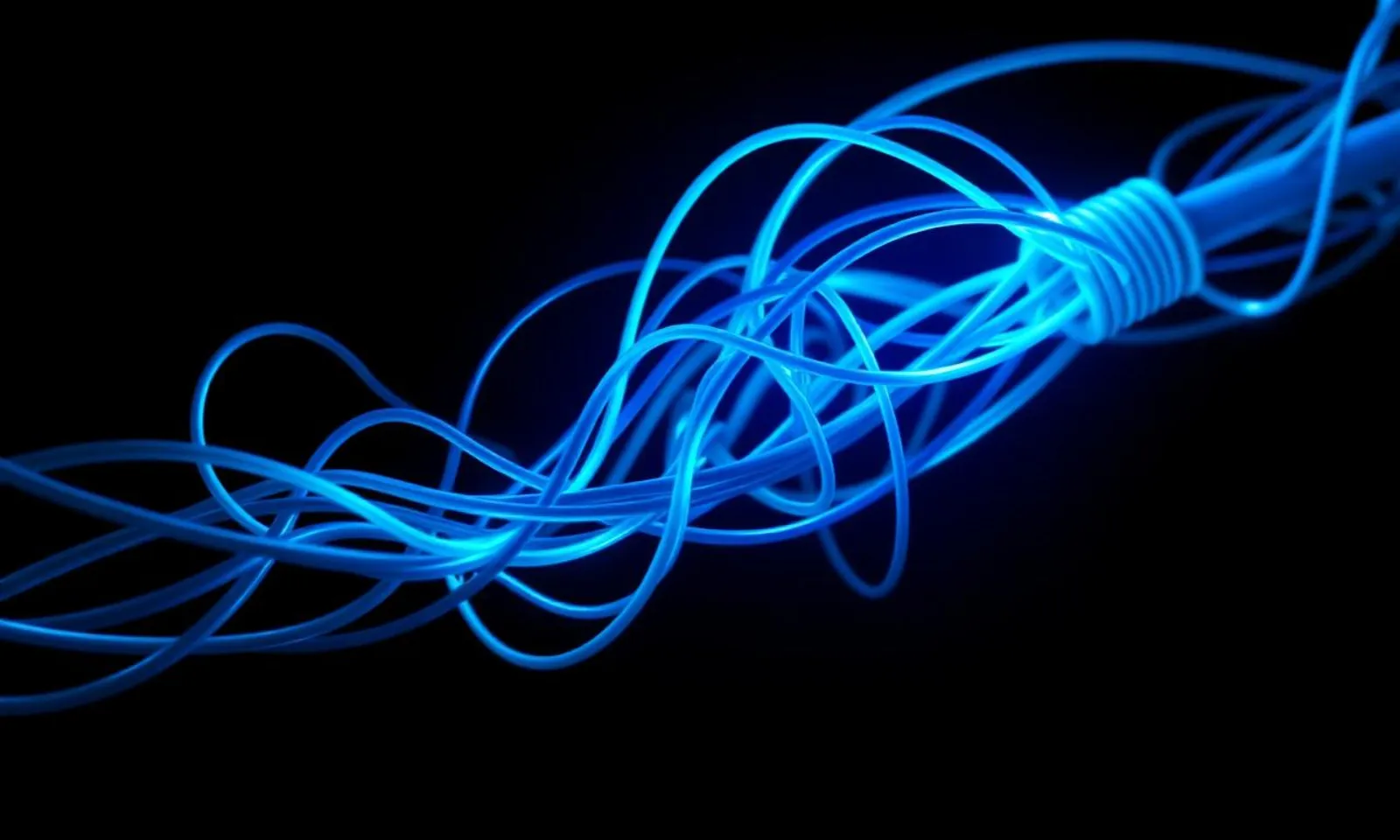 Tangled blue cables resolving into one clean line